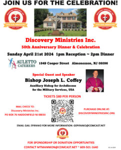Discovery 50th Anniversary Dinner at Auletto’s – Sunday, April 21st @1pm